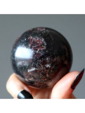 Garnet Sphere Black Matrix Mind Crystal Ball Dark Red Gemstone Healing Orbs Art